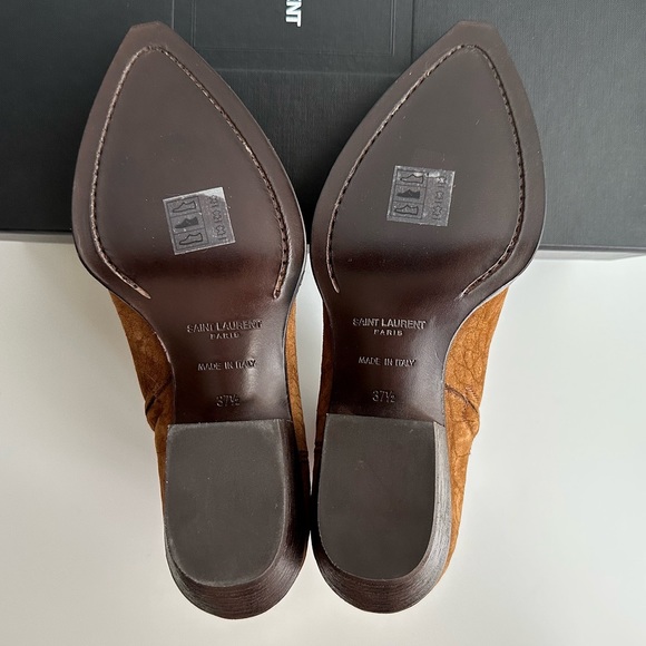✨New SAINT LAURENT Lukas Croc Embossed Suede 40mm Zip Western Booties Size 37.5 - Picture 9 of 12